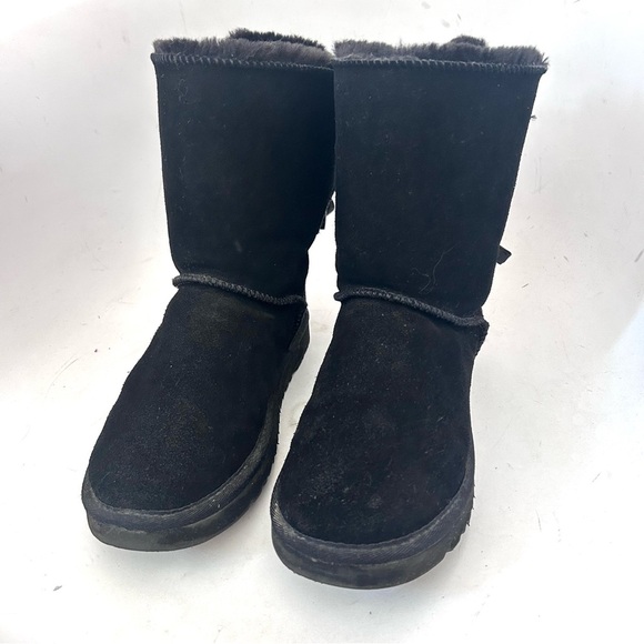 UGG Australia Bailey Bow II Genuine Shearling Boot Size 8 Black Suede Leatherl - Picture 4 of 11